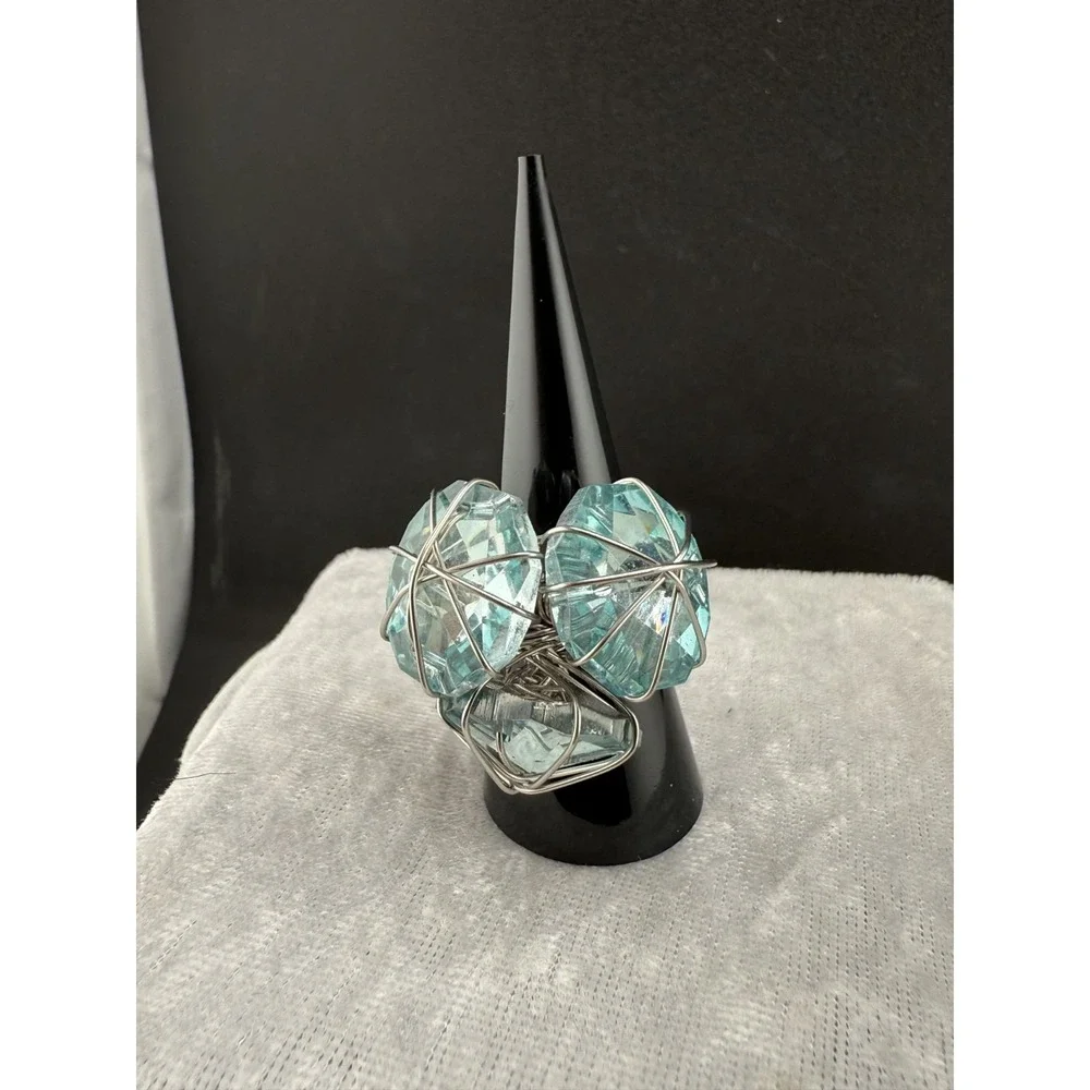 Light‎ Blue Ring Wire Cluster Cocktail Rhinestone 6